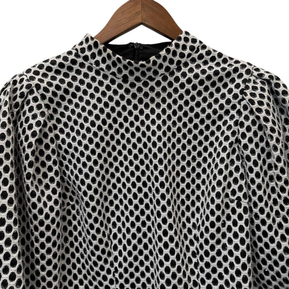 CQ By CQ Blouse Womens Medium Silver Glitter Polka Dot Mock Neck Balloon Sleeve - Picture 2 of 13